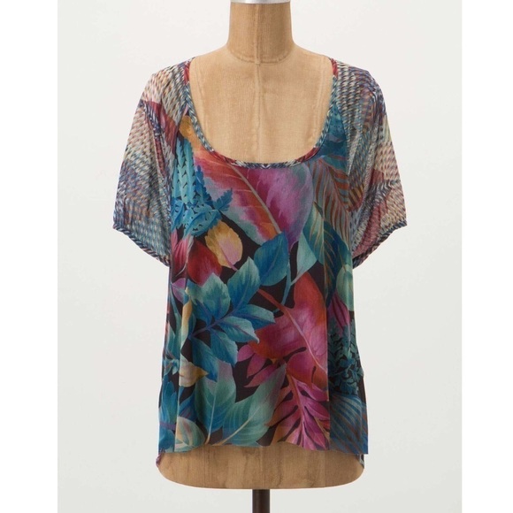 ANTHROPOLOGIE "spirited peasant top" tropical top - Picture 4 of 7